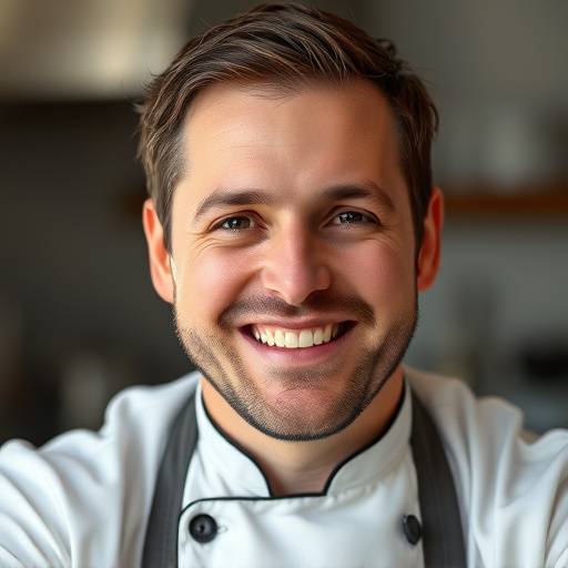Portrait of Chef Antoine Dubois, smiling in his chef's whites.