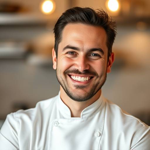 Portrait of Chef Antoine Dubois, smiling warmly in his chef's whites.