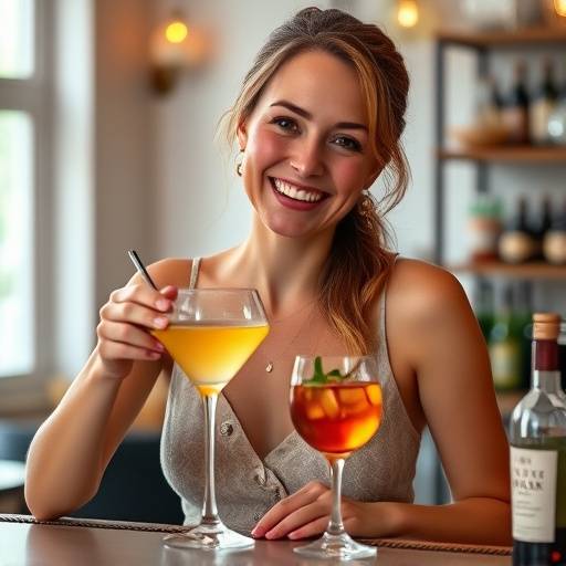 Portrait of Marie Lavigne, smiling warmly while preparing a cocktail.